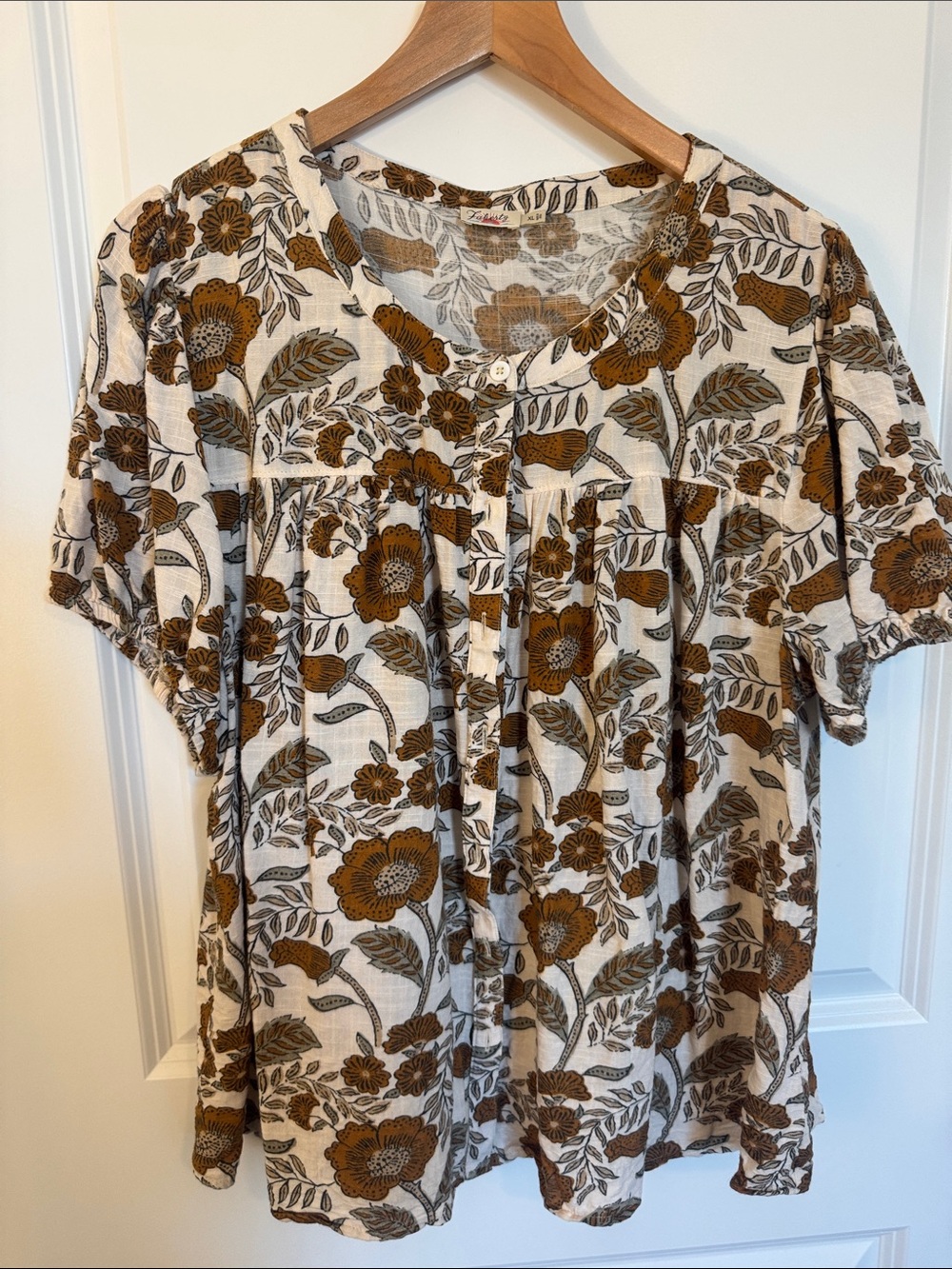 Faherty Women’s Floral Short-Sleeve Peasant Top - Brown Floral